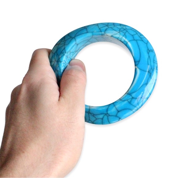 Estate Blue Resin Bangle Bracelet Marbled Swirl with Black Veins Faux Turquoise - Picture 5 of 5